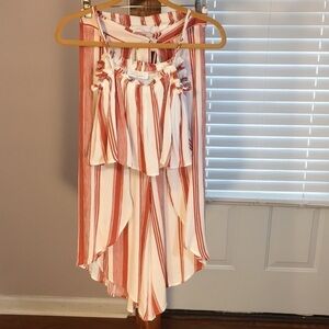American Threads Boho 2 Piece Crop White Red Strip Matching Top And Pants Size S